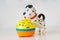 Close-up of a musical, child`s, plastic toy, puppy on a lighted