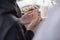 Close up of Muslim woman hand. Dua prayer for breaking fast and beginning fast. Food and water. Praying, Islam, Religion