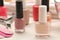 Close-up nail polishes, various tools for manicure and pedicure