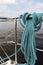 Close-up nautical knot rope on sail boat