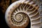 Close up of a nautilus shell revealing its intricate, technology, science