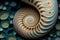 Close up of a nautilus shell revealing its intricate, technology, science