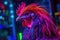 Close up of a neon light rooster