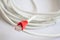 Close up of network cable and plugs on white background