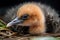 close-up of newborn bird's beak and feet, surrounded by fluffy feathers