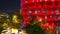 Close up of night light torre agbar traffic street 4k time lapse barcelona