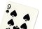 Close up of a nine of spades playing card.