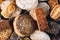 Close-up of nougat christmas sweet,mantecados and polvorones. Assortment of christmas sweets typical in Spain. Selective focus