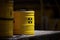 close-up of nuclear waste container, with the radioactive symbol clearly visible