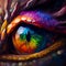 Close-up oil paint eye of fantastic reptile creature. Generative AI