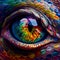 Close-up oil paint eye of fantastic reptile creature. Generative AI