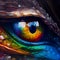 Close-up oil paint eye of fantastic reptile creature. Generative AI