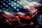 Close-up of old dark grunge USA flag. American Wave Vintage Flag Background