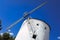 Close-up of an old Manchego windmill, in Spain, used as a tourist attraction