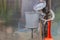 Close-up of an old metal washbasin