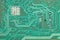 Close up of old printed green circuit board