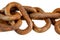 Close up of old rusting chain isolated white background