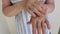 Close-up, an old woman makes herself a hand massage, arthritis, arthrosis