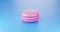 Close up of one pink macaron on blue background. Pastel colours. Elegant food concept. 3d illustration