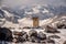 Close up of one wooden toilet. Mount Elbrus