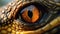 A close up of an orange eye on a lizard, AI