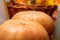 Close up of an orange seasonal pumpkin for fall or autumn time ready for decoration for Thanksgiving, Halloween and Fall festive