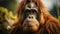 A close up of an orangutan. Generative AI.