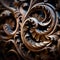 Close up of ornate wood carving on a wall, AI