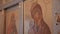 Close-up of Orthodox icons hanging on the wall in a Christian Church.