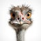 A close up of an ostrich's head. Generative AI image.