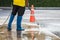 Close up Outdoor floor cleaning with high pressure water jet