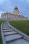 Close up of an outdoor stairs with Utah State Capital Building in the background