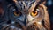 Close-up Owl Portrait In The Style Of Raphael Lacoste