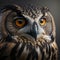 Close-up of an owl , predatory bird in the wild, AI Generated