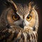 Close-up of an owl , predatory bird in the wild, AI Generated