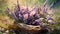 close-up painting bunch lavender flowers with wicker basket,generated with AI.