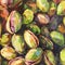 a close up of a painting of pistachios in their shells,Generative AI