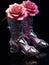 A close up of a pair of boots with flowers in them. Generative AI image.