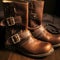 close-up of a pair of leather boots with buckles one generative AI