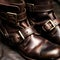 close-up of a pair of leather boots with buckles two generative AI