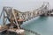 Close up of Pamban Bridge is a railway bridge which connects the town of Rameswaram on Pamban Island to mainland India. Opened on