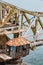 Close up of Pamban Bridge is a railway bridge which connects the town of Rameswaram on Pamban Island to mainland India. Opened on