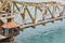 Close up of Pamban Bridge is a railway bridge which connects the town of Rameswaram on Pamban Island to mainland India. Opened on