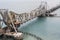 Close up of Pamban Bridge is a railway bridge which connects the town of Rameswaram on Pamban Island to mainland India. Opened on