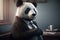 Close-up, panda in a business suit. Generative ai