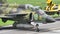 Close-up of a parked twin seats combat jet Saab 37 Viggen in green camouflage
