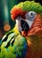 Close-up of a parrot with colorful feathers. Generative AI
