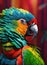 Close-up of a parrot with colorful feathers. Generative AI