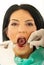 Close up of patient woman at dentist