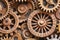 Close up pattern of sculpture using old rusted gears